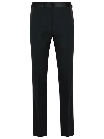 Tom Ford Straight-leg Belted Satin-trimmed Wool And Mohair-blend Tuxedo Trousers In Black