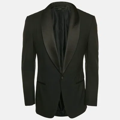 Pre-owned Tom Ford Black Wool Satin Trim Shawl Collar Blazer M