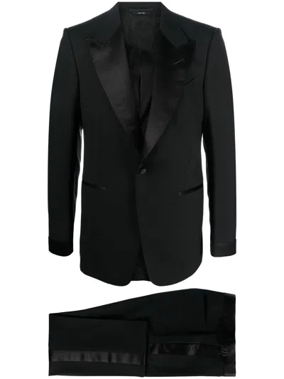 Tom Ford Black Wool Tailored Suit For Men Fw23