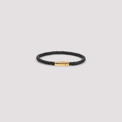 Tom Ford Tubular Clasp Braided Leather Bracelet In Black
