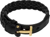Tom Ford Black Woven Leather T Bracelet