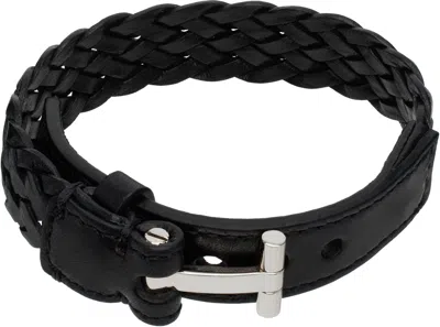 Tom Ford Black Woven Leather T Bracelet