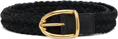 Tom Ford Black Woven Suede Angled Buckle Belt