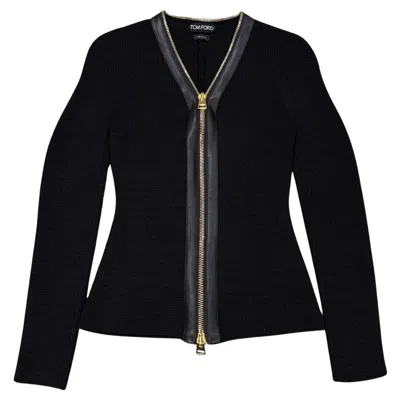 Pre-owned Tom Ford Black Zip Knit And Leather Pencil Skirt Set