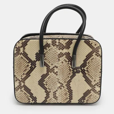 Pre-owned Tom Ford Black/beige Leather And Python Leather Satchel In Sand