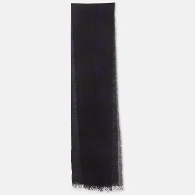 Pre-owned Tom Ford Black/navy Blue Checked Cashmere Fringed Scarf