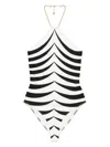 Tom Ford Optical Scaloppe-print Halterneck One-piece Swimsuit With Chain In Blackwhite
