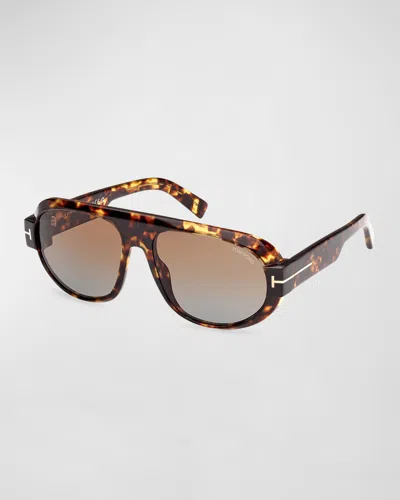 Tom Ford Blake Havana Acetate Aviator Sunglasses In Havana Brown Light Blue Grad Lenses