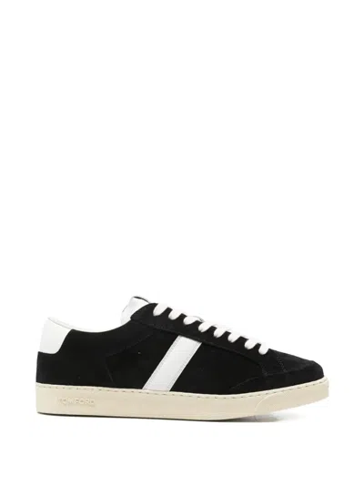 Tom Ford Blake Leather-trimmed Suede Sneakers In Black