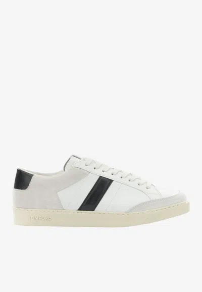 Tom Ford Panelled Suede And Grained Leather Sneakers In White