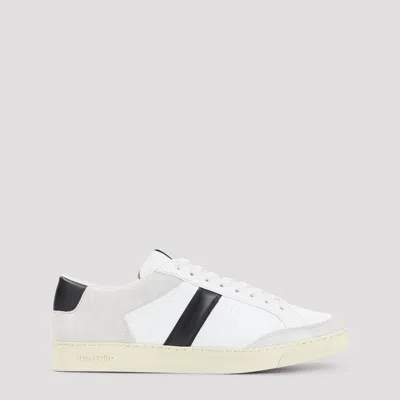 Tom Ford Panelled Suede And Grained Leather Sneakers In White