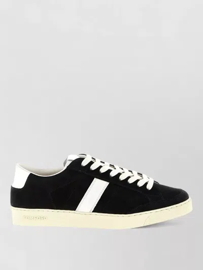 Tom Ford Blake Sneakers Suede Upper Contrast Stripe Rubber Sole In Black