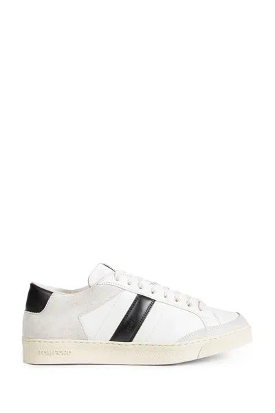 Tom Ford Panelled Suede And Grained Leather Sneakers In White