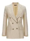 Tom Ford Striped Double-breasted Wool-blend Blazer In White