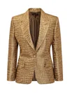 Tom Ford Metallic Croc-jacquard Single-breasted Blazer Jacket In Gold