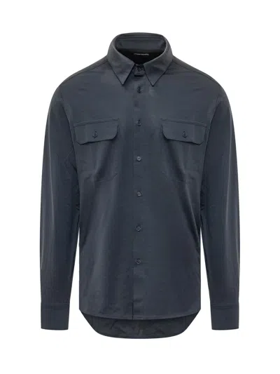 Tom Ford Blend Militarand Shirt In Navy