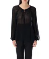 Tom Ford Flowy Silk Georgette Blouse In Black