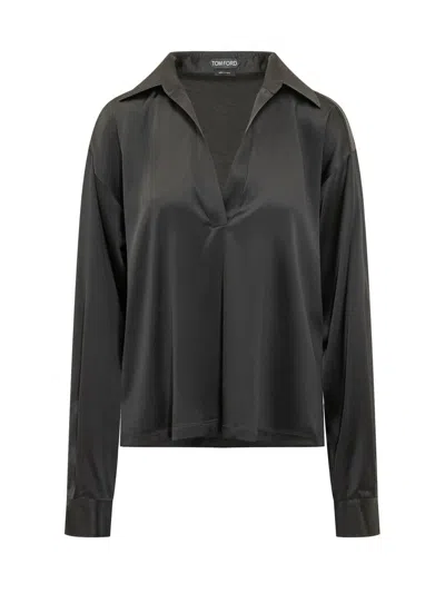 Tom Ford Blouse With V-neck And Collar In Black