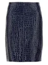 Tom Ford Black Leather Skirt In Blue