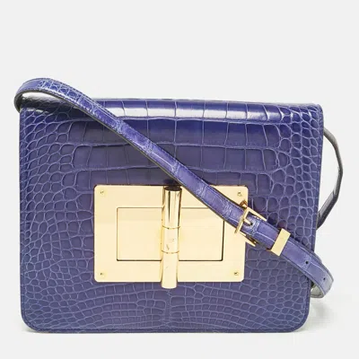 Pre-owned Tom Ford Blue Alligator Large Natalia Shoulder Bag