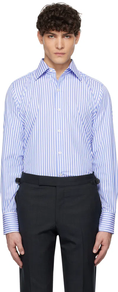 Tom Ford Blue & White Ladder Stripe Slim Fit Shirt In White & Indigo