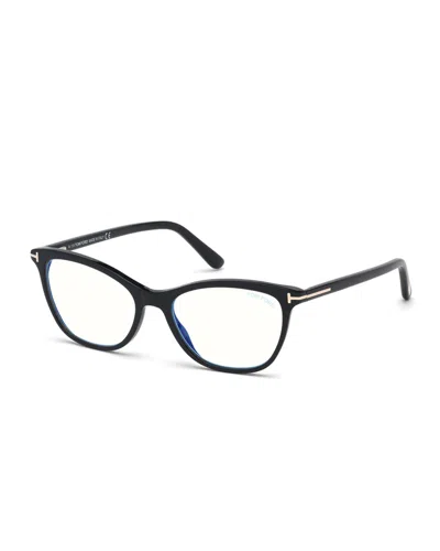 Tom Ford Blue Block Cat-eye Acetate Optical Frames In Black