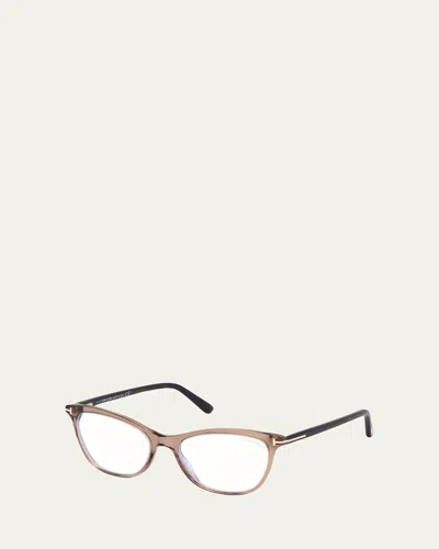 Tom Ford Blue Block Cat-eye Acetate Optical Frames In Light Brown