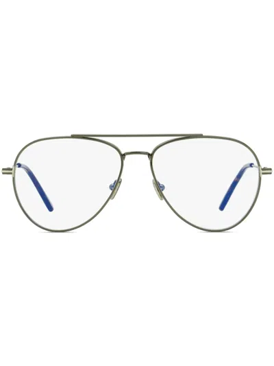Tom Ford Blue Block Pilot-frame Glasses In Silver