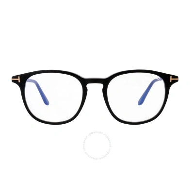 Tom Ford Blue Block Round Men's Eyeglasses Ft5832-b 001 50 In Black / Blue