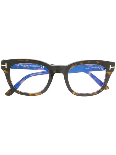 Tom Ford Blue-block Soft Square Opticals In Brown