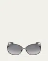 Tom Ford Blue Blocking Acetate & Metal Round Glasses In Shiny Dark Gunmetal Shiny Black