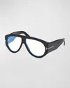 Tom Ford Blue Blocking Acetate Aviator Glasses In Shiny Black Blue Block Lenses