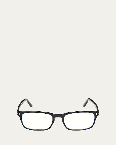 Tom Ford Blue Blocking Acetate Rectangle Glasses In Black