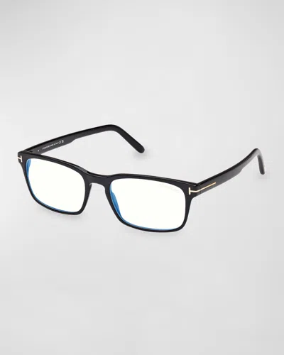 Tom Ford Blue Blocking Acetate Rectangle Glasses In Black