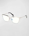 Tom Ford Blue Blocking Metal Cat-eye Glasses In Shiny Palladium