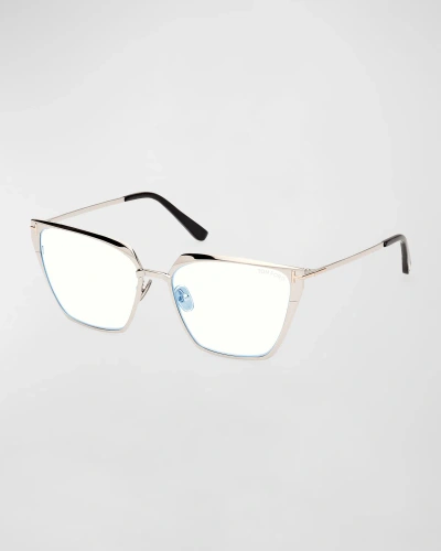 Tom Ford Blue Blocking Metal Cat-eye Glasses In Shiny Palladium