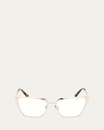 Tom Ford Blue Blocking Metal Cat-eye Glasses In Shiny Rose Gold Shiny Havana