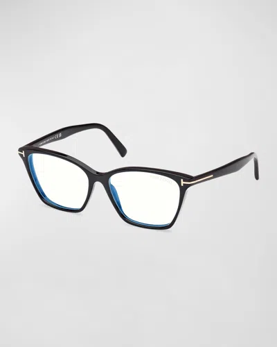 Tom Ford Blue Blocking Sleek Acetate Cat-eye Glasses In Sblk
