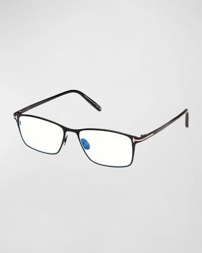 Tom Ford Blue Blocking Titanium Rectangle Glasses In Shiny Black