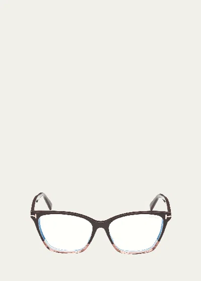 Tom Ford Blue Blocking Two-tone Acetate Cat-eye Glasses In Dbrno