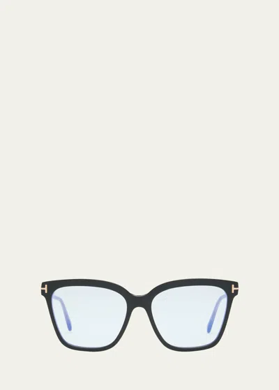 Tom Ford Blue Blocking Two-tone Acetate Square Glasses In Black