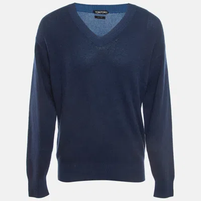 Pre-owned Tom Ford Blue Cashmere Knit Sweater Xl