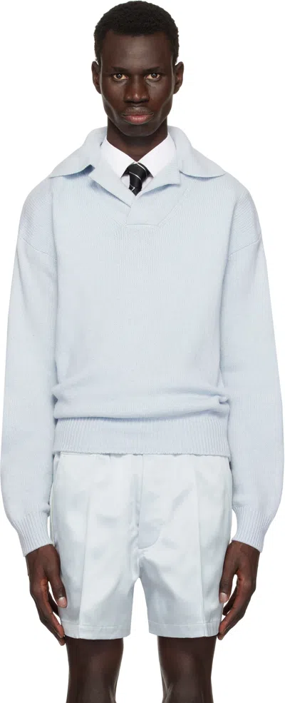 Tom Ford Blue Cashmere Lambswool Pullover Polo In Pale Blue