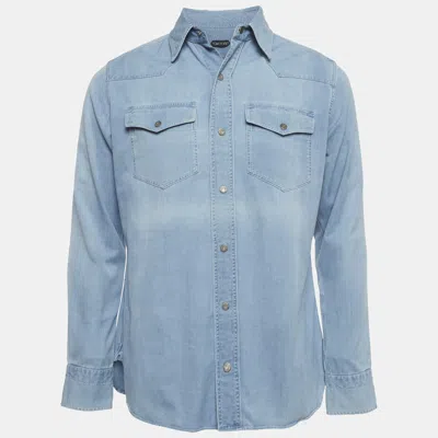 Pre-owned Tom Ford Blue Chambray Button Up Shirt M