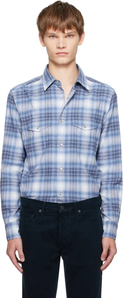 TOM FORD BLUE CHECK WESTERN SHIRT