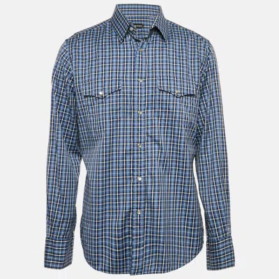 Pre-owned Tom Ford Blue Checks Cotton Button Front Shirt Xxl