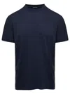 Tom Ford Blue Crew Neck T-shirt With Embroidered Logo In Cotton Blend Man In Blue