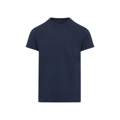 Tom Ford Indigo Blue Cotton T-shirt With Chest Pocket And Crew Neck