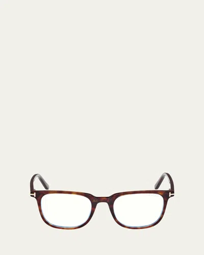 Tom Ford Blue Filtering Acetate Square Glasses With Clip-on Sun Lenses In Brown