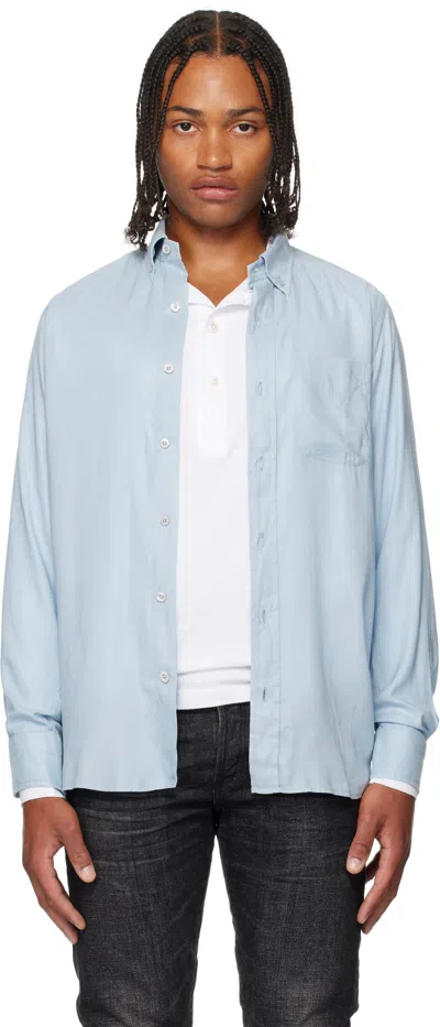 Tom Ford Button-down Collar Lyocell Shirt In Blue